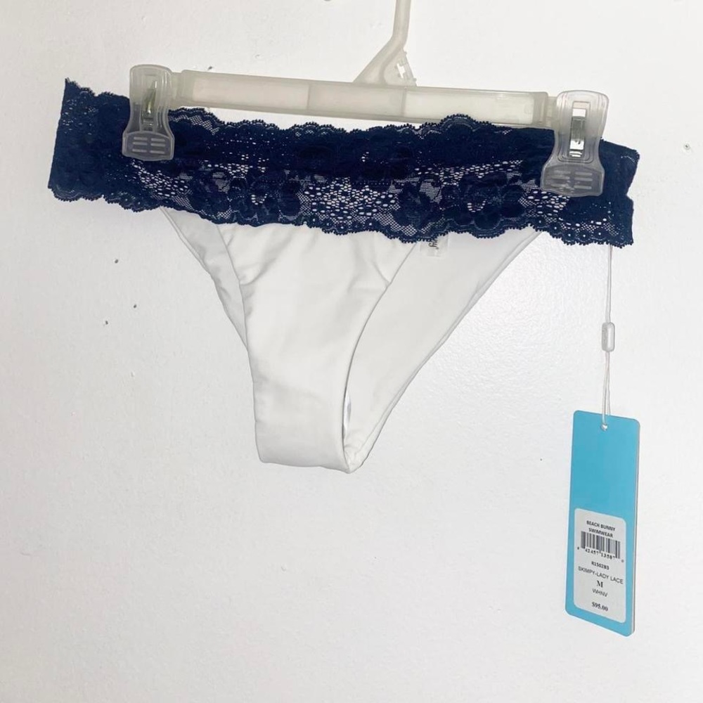 Beach Bunny White & Blue Lace Bathing Suit Bottoms Brand New W Tags